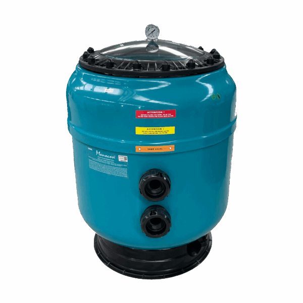 Fiberglass sand filter with transparent large lid